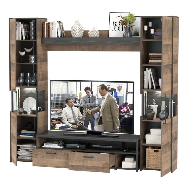 Индустриальная гостиная в стиле лофт с подсветкой Трувор № 17 цвет дуб гранж песочный/интра Индустриальная гостиная в стиле лофт с подсветкой Трувор № 17 цвет дуб гранж песочный/интра