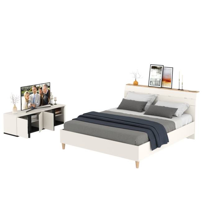 Кровать 11.41 Муссон 1600 с ортопедом и ТВ-тумба Квадро 13.276 цвет белый/чёрный/дуб эндгрейн элегантный Кровать 11.41 Муссон 1600 с ортопедом и ТВ-тумба Квадро 13.276 цвет белый/чёрный/дуб эндгрейн элегантный
