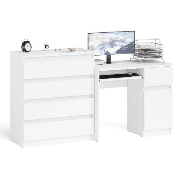 Компьютерный стол Мори МС-1 правый с комодом 4-ре ящика цвет белый Компьютерный стол Мори МС-1 правый с комодом 4-ре ящика цвет белый