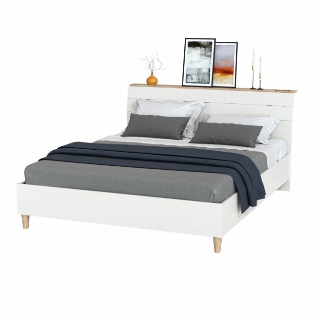 Двуспальная кровать Муссон с ортопедическим основанием цвет белый/дуб эндгрейн элегантный Двуспальная кровать Муссон с ортопедическим основанием цвет белый/дуб эндгрейн элегантный