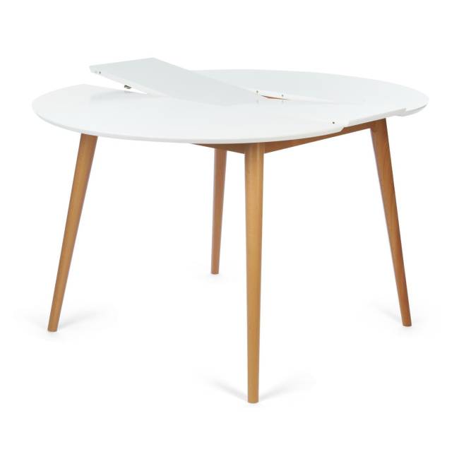 Стол круглый раскладной обеденный Боско/Вosco МДФ/бук, 100х75х100+30см, белый/натуральный бук Белый+Натуральный ( Бук) основание бук, столешница мдф