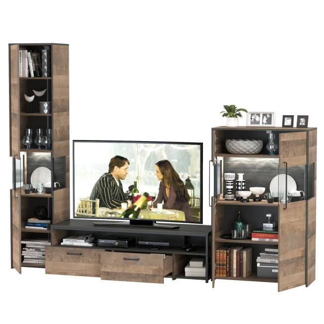 Мебель для гостиной в стиле лофт с подсветкой Трувор № 26 цвет дуб гранж песочный/интра