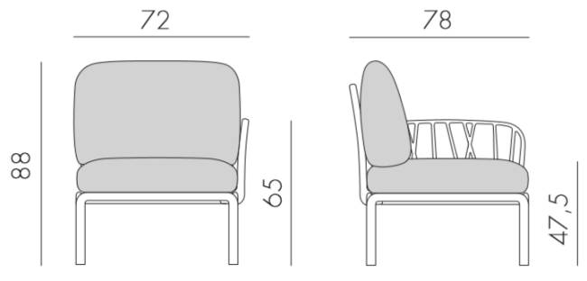 Модуль правый/левый пластиковый с подушками Komodo Elemento Terminale DS/SX белый, синий 720х780х880 мм