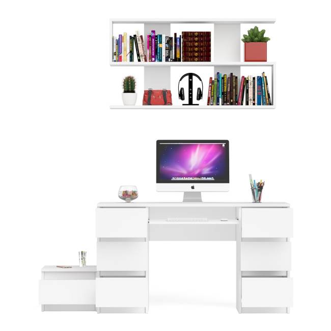 Двухтумбовый стол компьютерный Мори МС-2 с тумбочкой с ящиком и полкой на 1200 цвет белый
