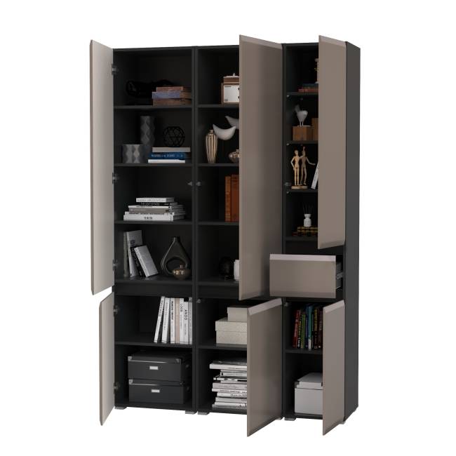 Два шкафа с дверками и шкаф-пенал с ящиком Сидней цвет антрацит/МДФ веллюто капучино