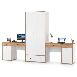 Два письменных стола и шкаф Вуди цвет белый премиум/дуб крафт золотой