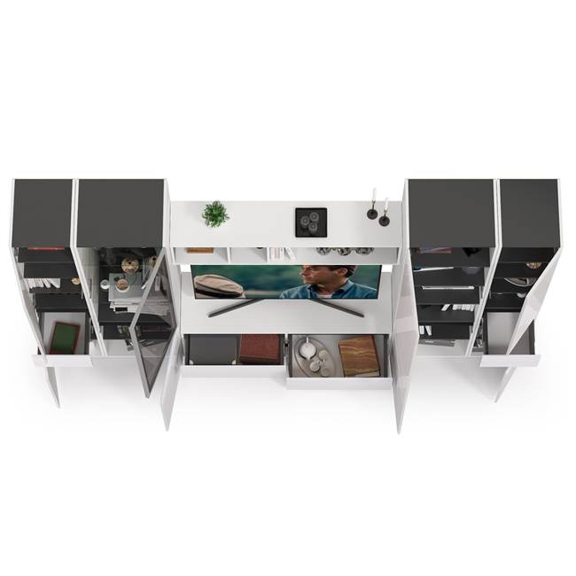 Большая стенка для гостиной Сидней № 30 цвет белый/чёрный/фасады МДФ белый глянец