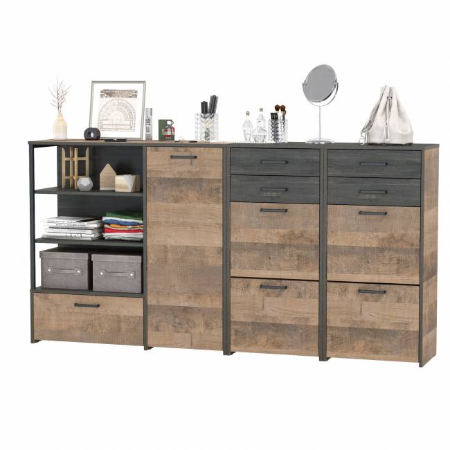 Две высоких тумбы для обуви и тумба-комод Трувор цвет дуб гранж песочный/интра