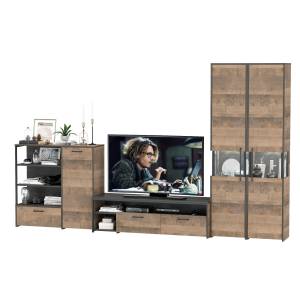 Стенка в гостиную лофт с подсветкой Трувор № 36 цвет дуб гранж песочный/интра