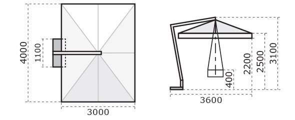 Зонт профессиональный 3х4 м Palladio Braccio имитация ироко, терракотовый 3000х4000 мм