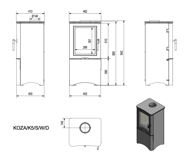 Печь Kratki KOZA/K5/S/W/D
