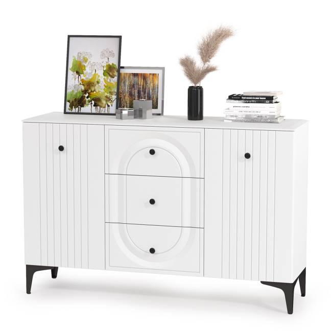 Комод для ТВ-аппаратуры с навесной полкой и широкий сервант Валенсия цвет белый шагрень