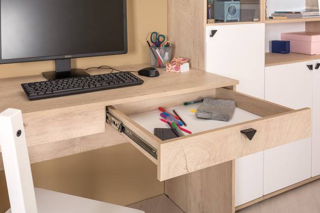 Компьютерный стол со шкафом и полкой со стеклом Бостон цвет дуб эндгрейн элегантный/фасады МДФ милк рикамо софт