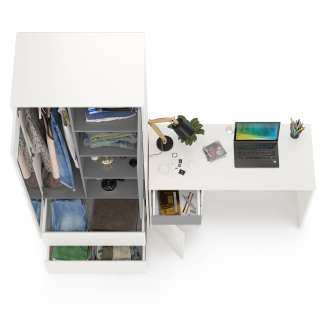 Стол рабочий со шкафом для одежды Торонто цвет белый шагрень/стальной серый Стол рабочий со шкафом для одежды Торонто цвет белый шагрень/стальной серый