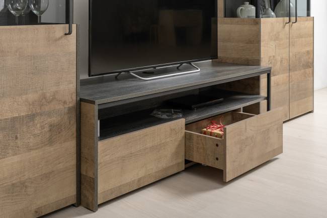 Стенка в гостиную с подсветкой в стиле лофт Трувор № 53 цвет дуб гранж песочный/интра