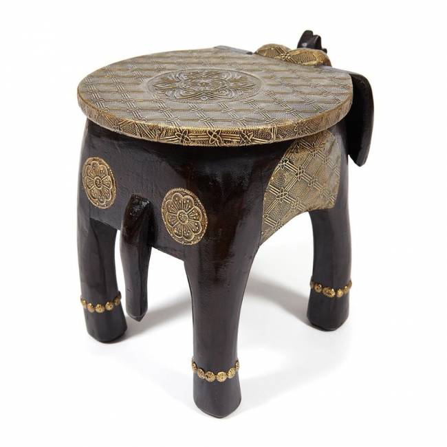 Столик Secret de Maison Голден Слон/Golden Slon (мод. ND-006) массив манго/алюминий, 40х30х31см, коричневый/чеканка этническая роспись дерево манго/латунная чеканка