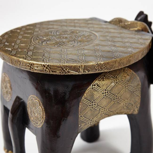 Столик Secret de Maison Голден Слон/Golden Slon (мод. ND-006) массив манго/алюминий, 40х30х31см, коричневый/чеканка этническая роспись дерево манго/латунная чеканка