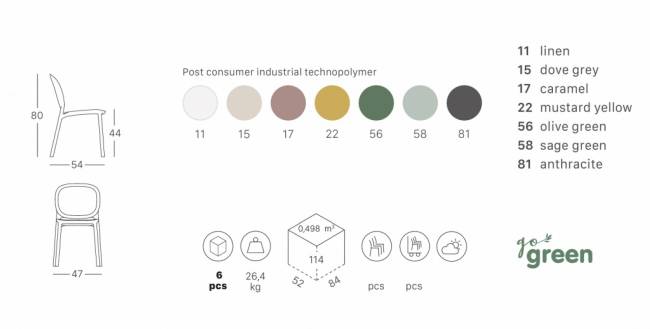 Стул пластиковый Hug Go Green карамельный 470х540х800 мм Стул пластиковый Hug Go Green карамельный 470х540х800 мм