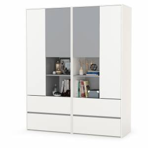 Два шкафа для одежды для молодёжной Торонто цвет белый шагрень/стальной серый Два шкафа для одежды для молодёжной Торонто цвет белый шагрень/стальной серый