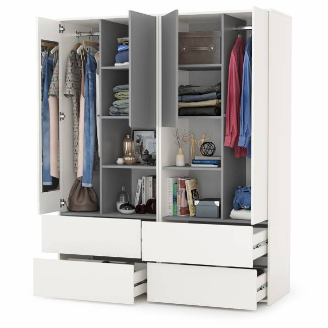 Два шкафа для одежды для молодёжной Торонто цвет белый шагрень/стальной серый