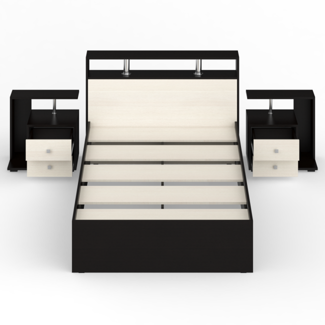 Кровать 1200 Камелия + две тумбы цвет венге/дуб лоредо