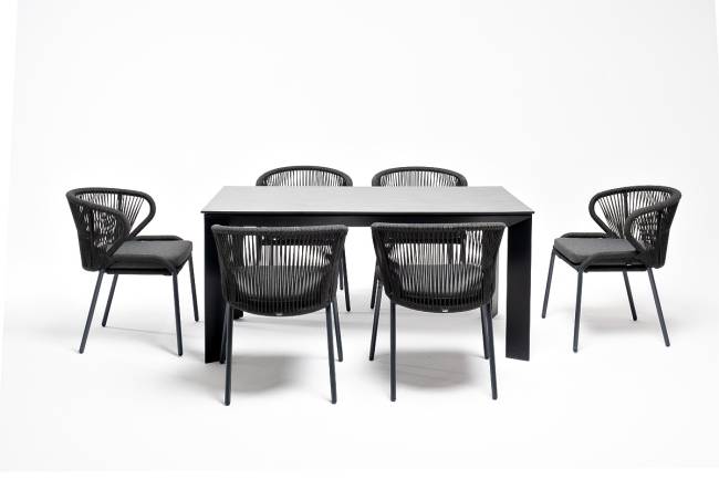 "Венето" обеденная группа на 6 персон со стульями "Милан", каркас темно-серый, роуп темно-серый "Венето" обеденная группа на 6 персон со стульями "Милан", каркас темно-серый, роуп темно-серый