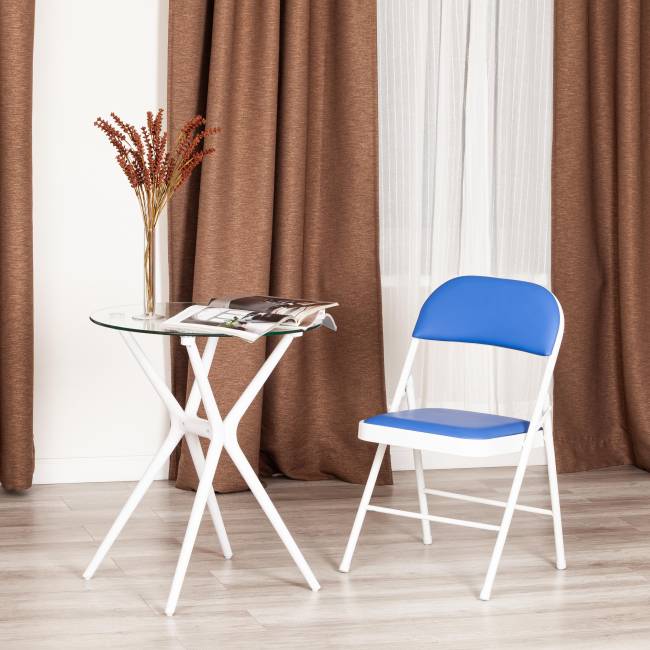 Стул складной FOLDER (mod. 3022G) / 1 шт. в упаковке каркас: металл, сиденье/спинка: экокожа, 46.5 х 47.5 х 79 см, blue (синий) / white (белый) синий, белый каркас: металл, сиденье/спинка: экокожа