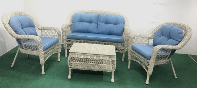 Плетеный комплект для отдыха из искусственного ротанга LV-520 White/Blue Плетеный комплект для отдыха из искусственного ротанга LV-520 White/Blue