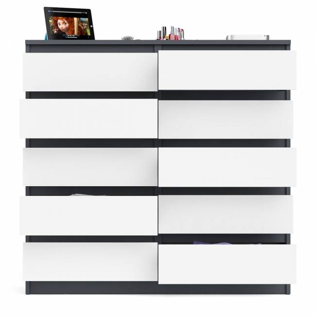 Комод высокий на десять выдвижных ящиков Мори МК1200.10 цвет графит/белый Комод высокий на десять выдвижных ящиков Мори МК1200.10 цвет графит/белый