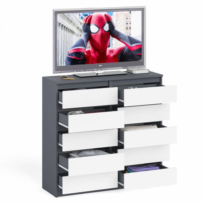 Комод высокий на десять выдвижных ящиков Мори МК1200.10 цвет графит/белый Комод высокий на десять выдвижных ящиков Мори МК1200.10 цвет графит/белый