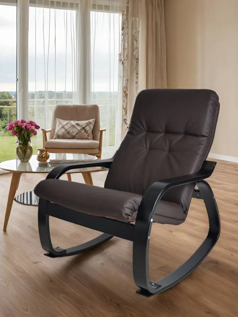 Кресло-качалка Сайма экокожа шоколад, каркас венге структура