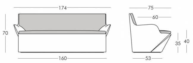 Диван пластиковый Kami Yon Standard 1740х750х700 мм Диван пластиковый Kami Yon Standard 1740х750х700 мм