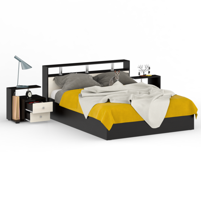 Кровать 1600 Камелия + две тумбы цвет венге/дуб лоредо