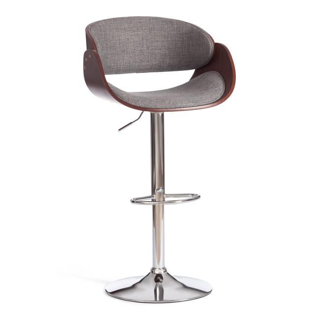 Барный стул Lando/Ландо (мод.4036) металл/дерево/ткань, 59х51х93-114см, высота сиденья 62-83см, серый/орех/хром, Аймкаса 28 орех темный, серый металл/дерево/ткань