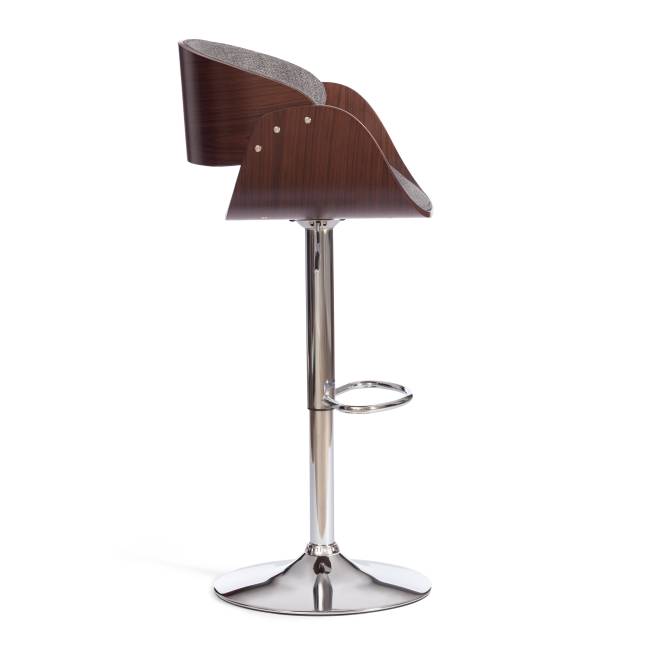 Барный стул Lando/Ландо (мод.4036) металл/дерево/ткань, 59х51х93-114см, высота сиденья 62-83см, серый/орех/хром, Аймкаса 28 орех темный, серый металл/дерево/ткань
