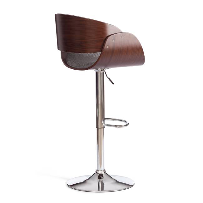 Барный стул Lando/Ландо (мод.4036) металл/дерево/ткань, 59х51х93-114см, высота сиденья 62-83см, серый/орех/хром, Аймкаса 28 орех темный, серый металл/дерево/ткань