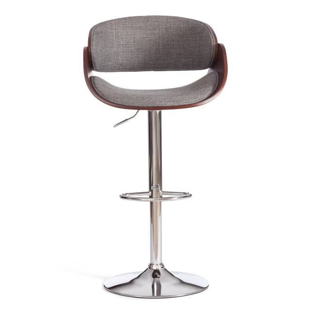Барный стул Lando/Ландо (мод.4036) металл/дерево/ткань, 59х51х93-114см, высота сиденья 62-83см, серый/орех/хром, Аймкаса 28 орех темный, серый металл/дерево/ткань