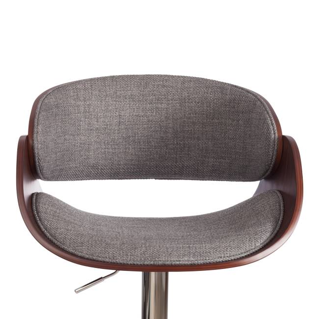 Барный стул Lando/Ландо (мод.4036) металл/дерево/ткань, 59х51х93-114см, высота сиденья 62-83см, серый/орех/хром, Аймкаса 28 орех темный, серый металл/дерево/ткань