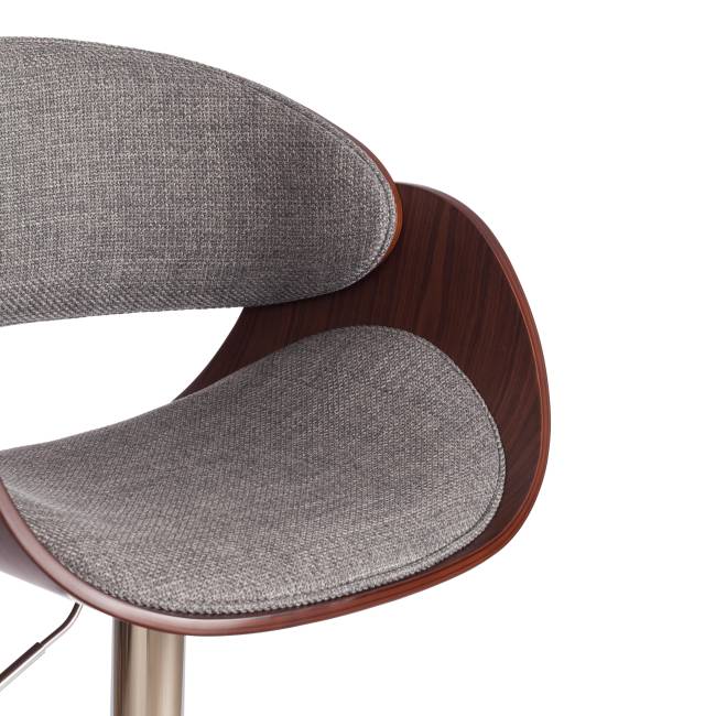 Барный стул Lando/Ландо (мод.4036) металл/дерево/ткань, 59х51х93-114см, высота сиденья 62-83см, серый/орех/хром, Аймкаса 28 орех темный, серый металл/дерево/ткань