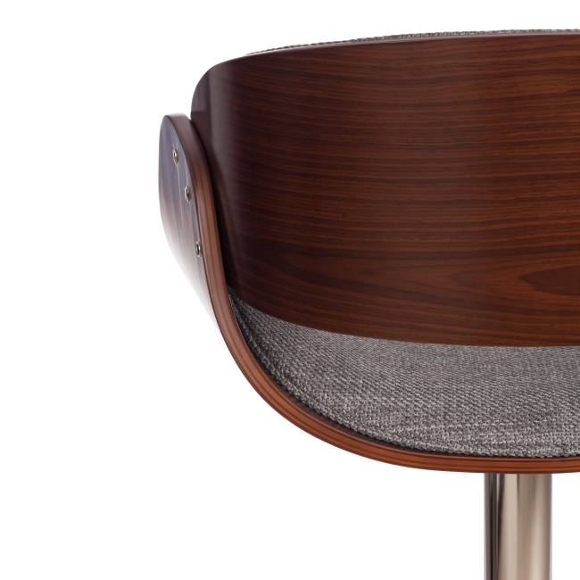Барный стул Lando/Ландо (мод.4036) металл/дерево/ткань, 59х51х93-114см, высота сиденья 62-83см, серый/орех/хром, Аймкаса 28 орех темный, серый металл/дерево/ткань