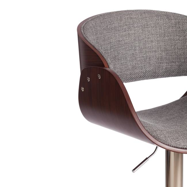 Барный стул Lando/Ландо (мод.4036) металл/дерево/ткань, 59х51х93-114см, высота сиденья 62-83см, серый/орех/хром, Аймкаса 28 орех темный, серый металл/дерево/ткань