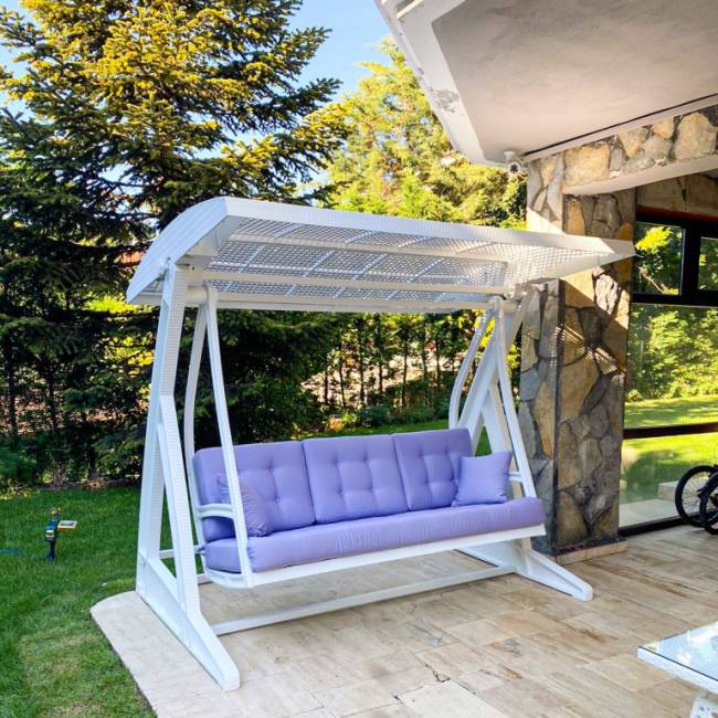 Качели пластиковые плетеные с подушкой Hawaii белый 2250х1640х2020 мм