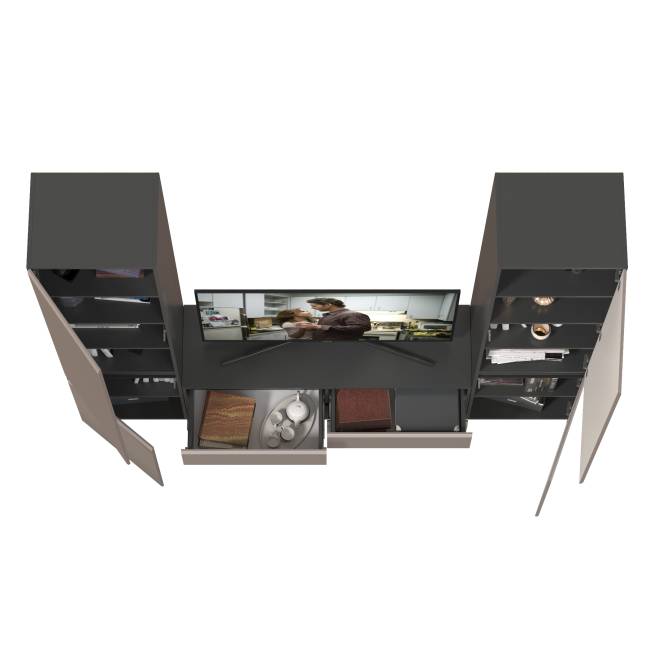 Два шкафа с полками внутри и тумба под ТВ Сидней цвет антрацит/МДФ веллюто капучино Два шкафа с полками внутри и тумба под ТВ Сидней цвет антрацит/МДФ веллюто капучино