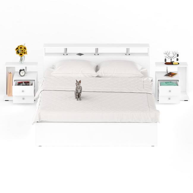 Кровать 1800 Камелия + две тумбы цвет белый