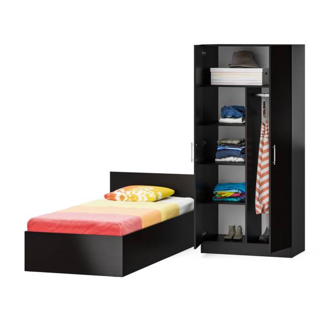 Кровать односпальная 900 со шкафом для одежды 2-х створчатым Стандарт цвет венге