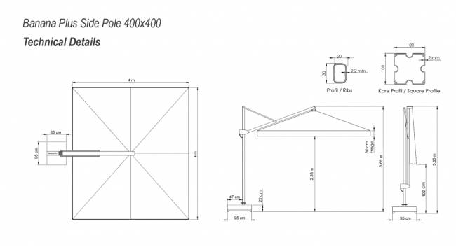 Зонт профессиональный 4х4 м Banana Plus бежевый 4000х4000 мм Зонт профессиональный 4х4 м Banana Plus бежевый 4000х4000 мм