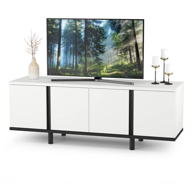 Кровать 1600 с ТВ-тумбой и шкафом с зеркалами Валенсия цвет белый шагрень/чёрный