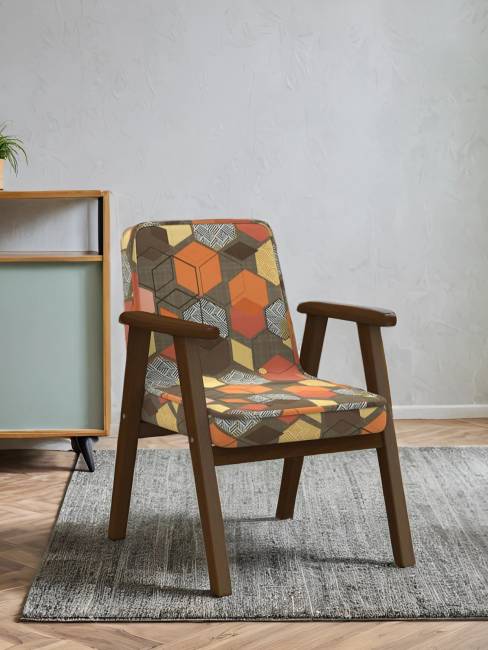 Кресло Ретро ткань геометрия коричневый, каркас орех