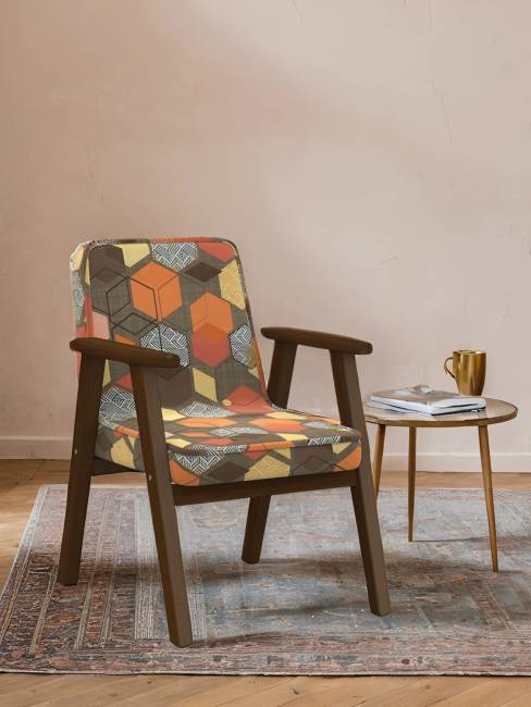 Кресло Ретро ткань геометрия коричневый, каркас орех