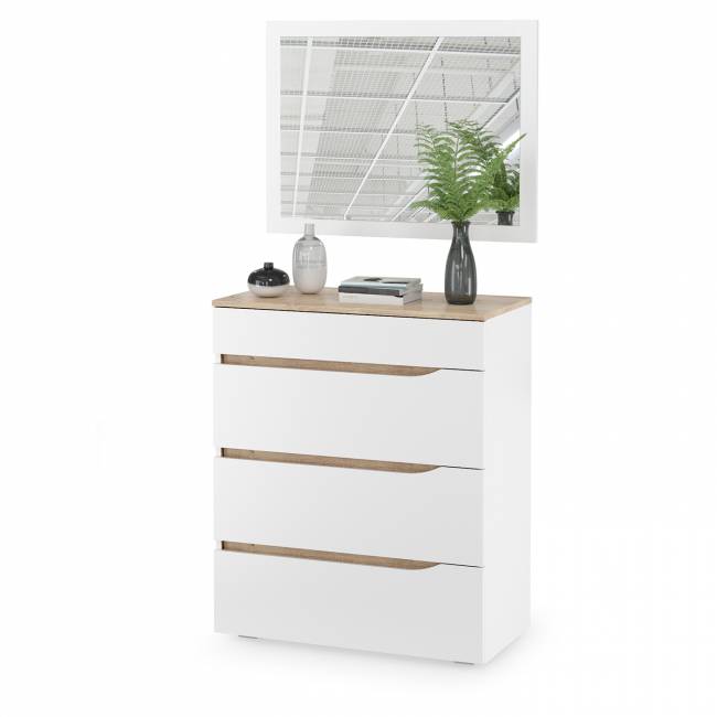 Комод с зеркалом Муссон цвет белый/дуб эндгрейн элегантный Комод с зеркалом Муссон цвет белый/дуб эндгрейн элегантный